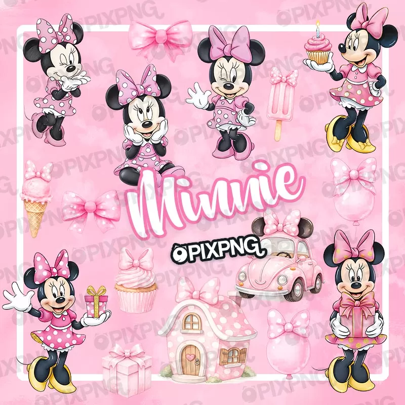 Minnie Rosa Aquarela Cute