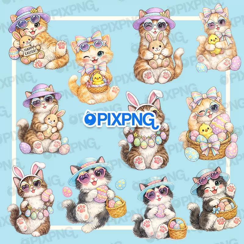 Gatinhos Páscoa Aquarela Pixpng