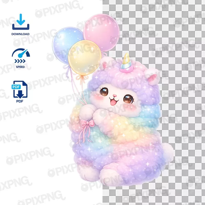 Lhama Unicórnio Fofa com Balões PNG