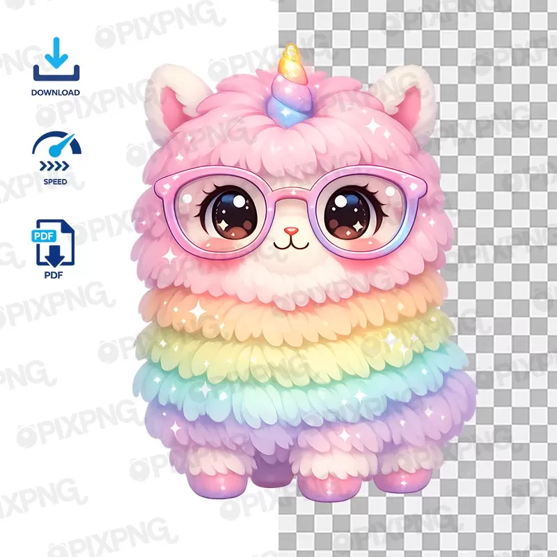 Lhama Unicórnio Fofa PNG com Óculos