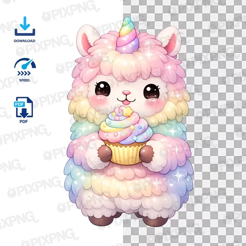 Lhama Unicórnio com Cupcake Sticker PNG